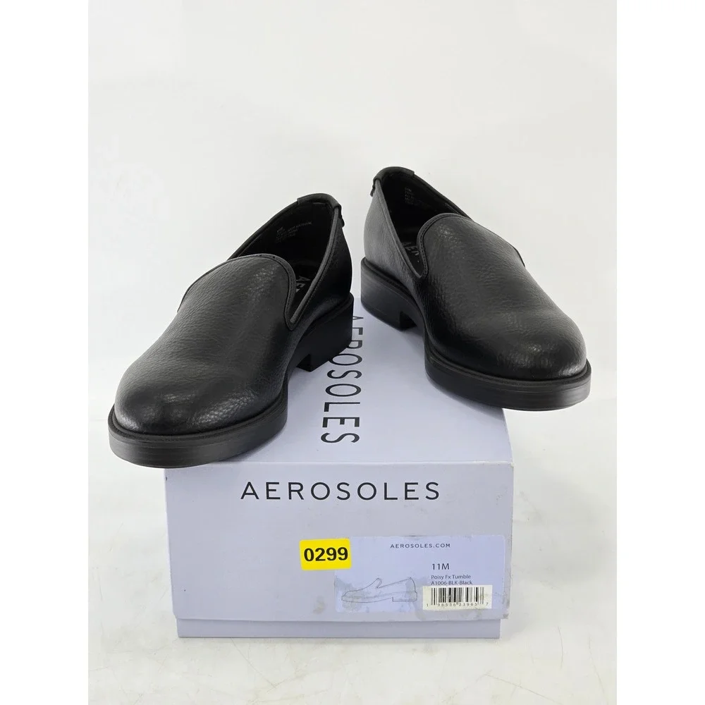 Aerosoles Poisy Fx Tumble Loafers Women 11 Black Slip On Leather Shoes - New